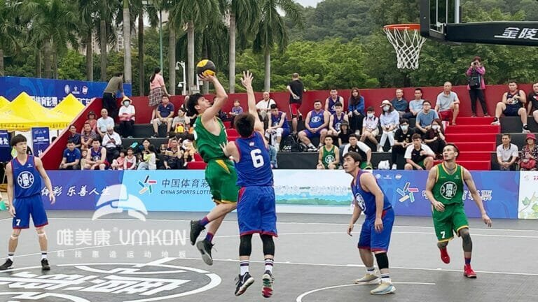Basketball tournament teams playing on VMKON flooring