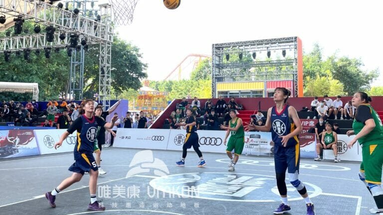 Teams playing basketball on VMKON basketball court