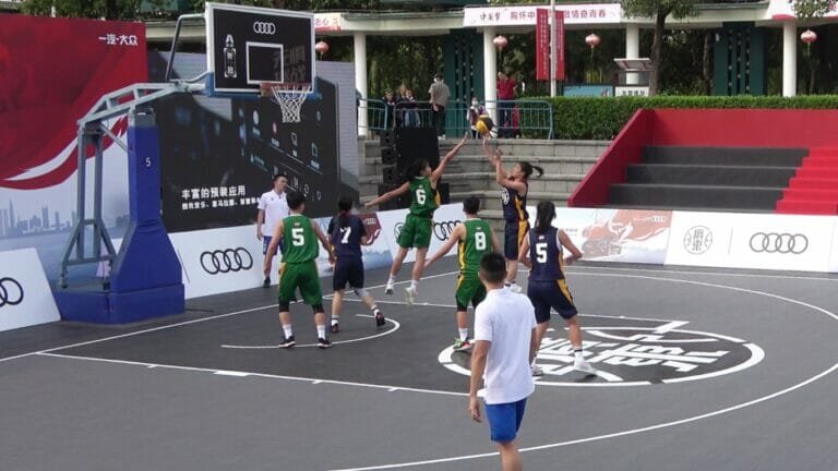 Teams playing basketball on VMKON basketball court